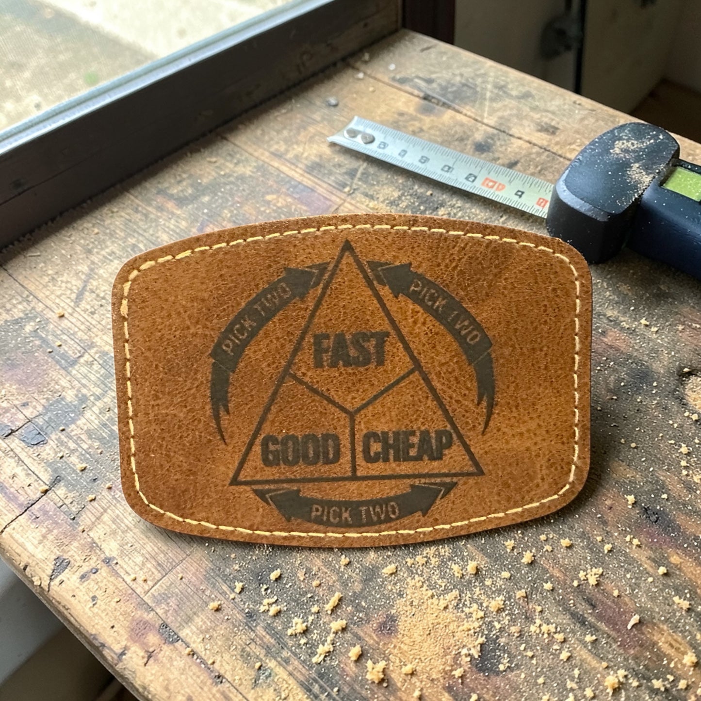 Good-Fast-Cheap leather oval patch (Iron On)